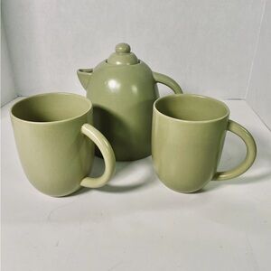 Starbucks MSRF Ceramic Matte Green Tea Pot & Two Mugs Pottery Stoneware